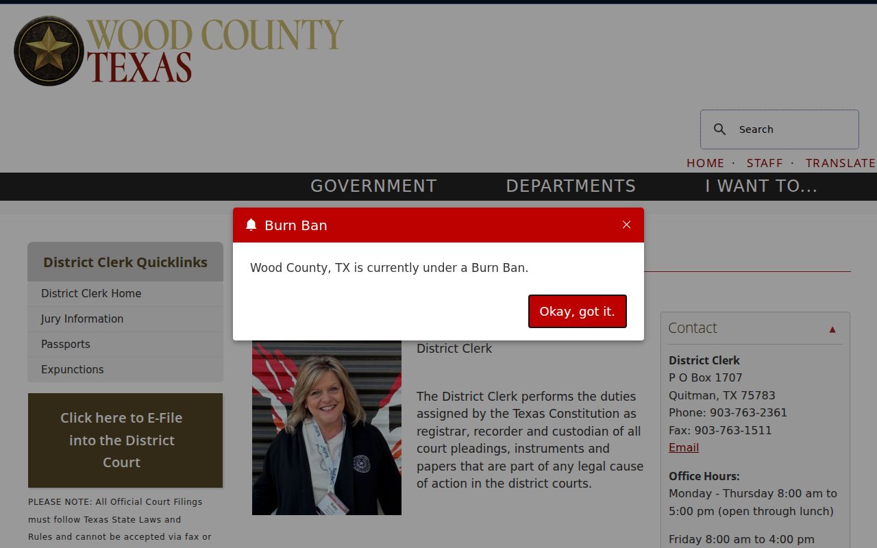 Wood County warrant case records at the District Clerk