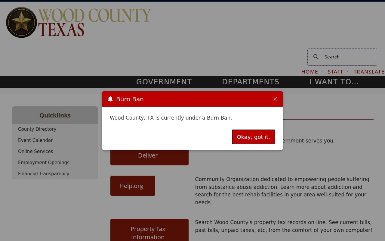 Wood County warrant search starting point on the county Online Services page