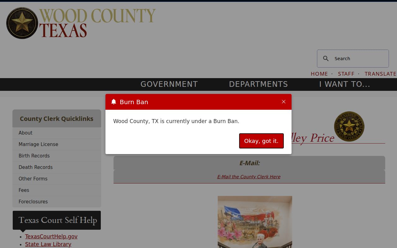 Wood County warrant records context from the County Clerk office page
