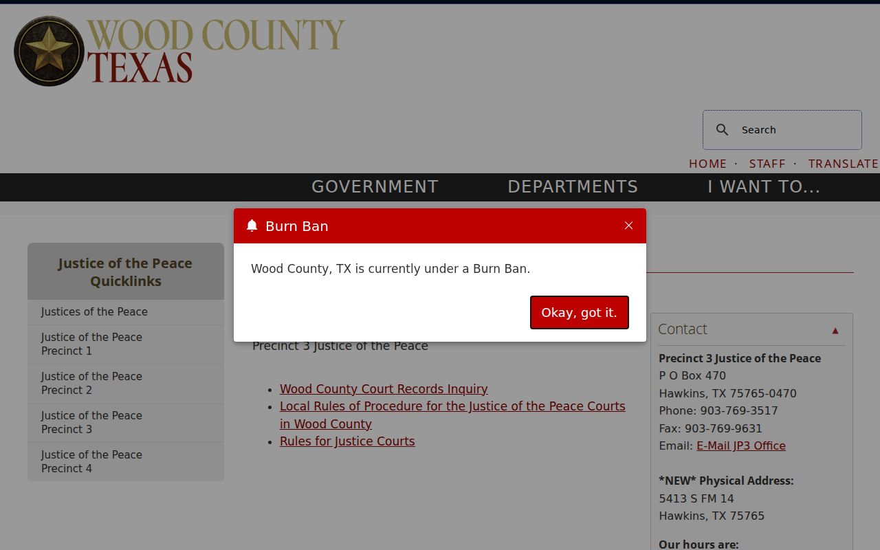 JP3 precinct page serving Hawkins-area county matters