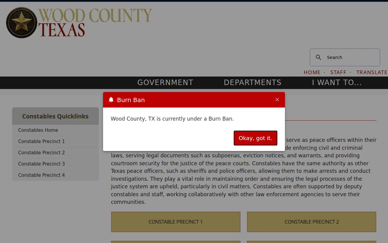 Wood County constable authority information for serving court process