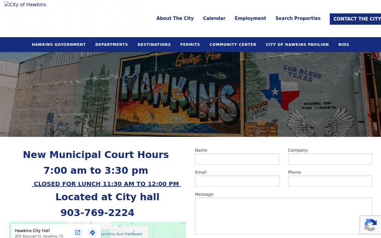 Hawkins Municipal Court page with local citation contact details