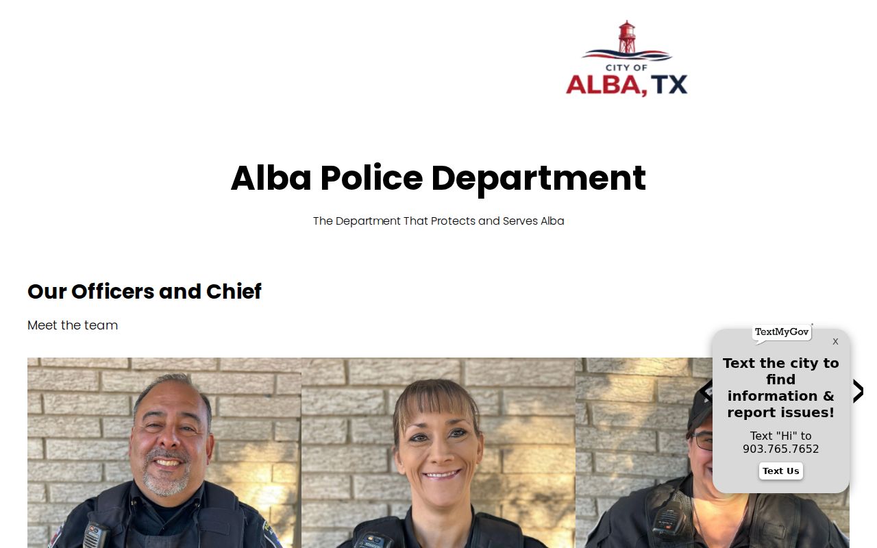 Alba, Wood County warrant records police contact and Sheriff routing