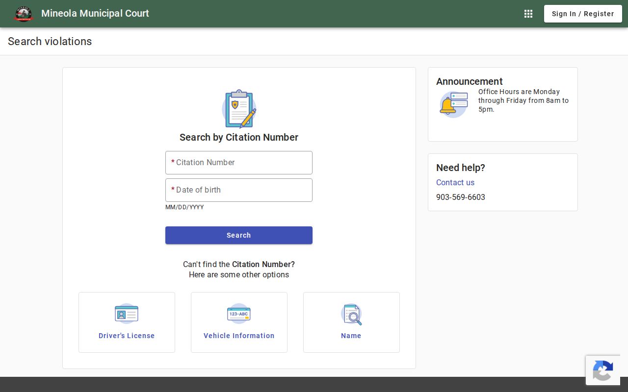Wood County traffic warrant citation search through the official-linked Mineola court portal
