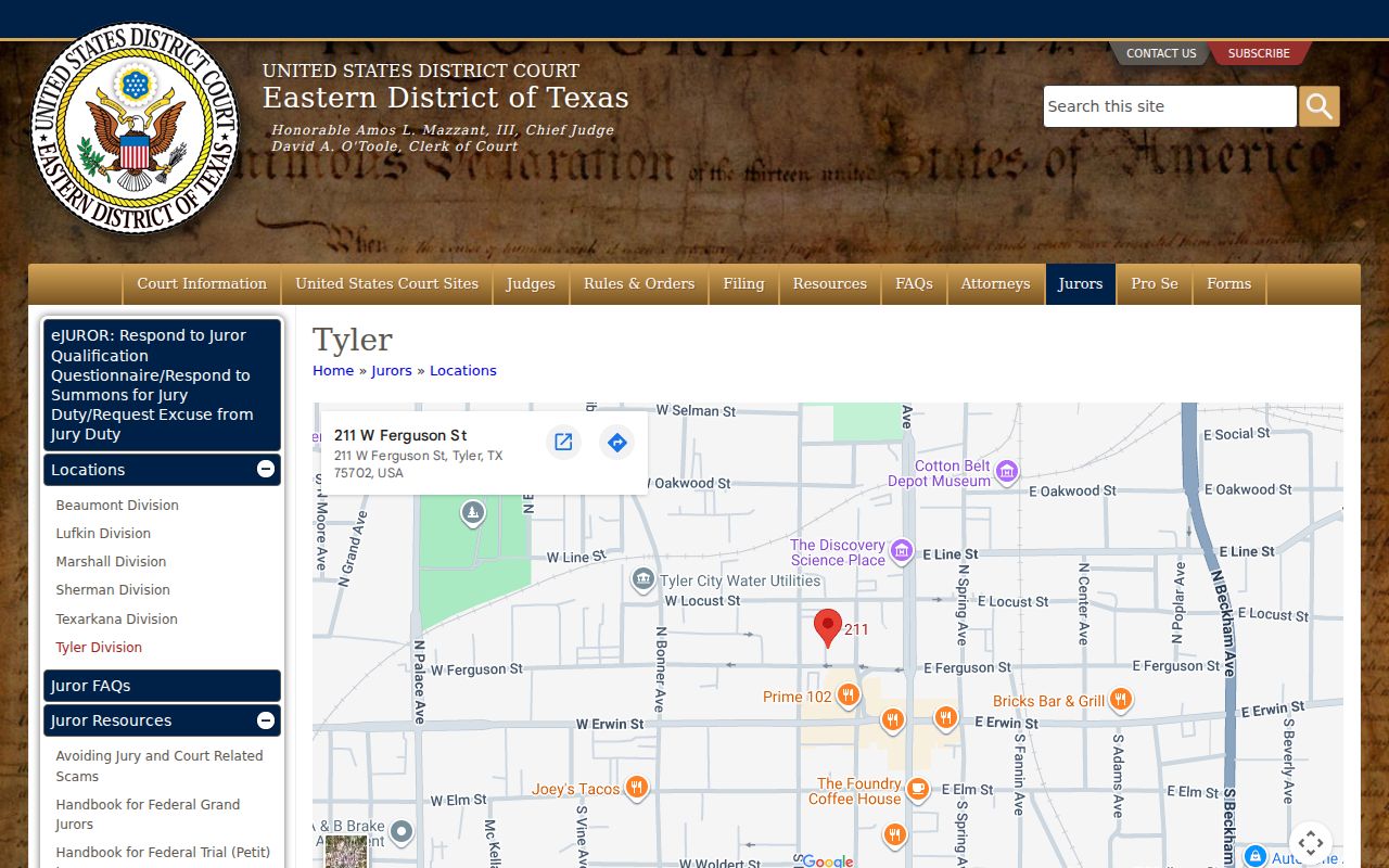 Eastern District of Texas Tyler courthouse access and security information
