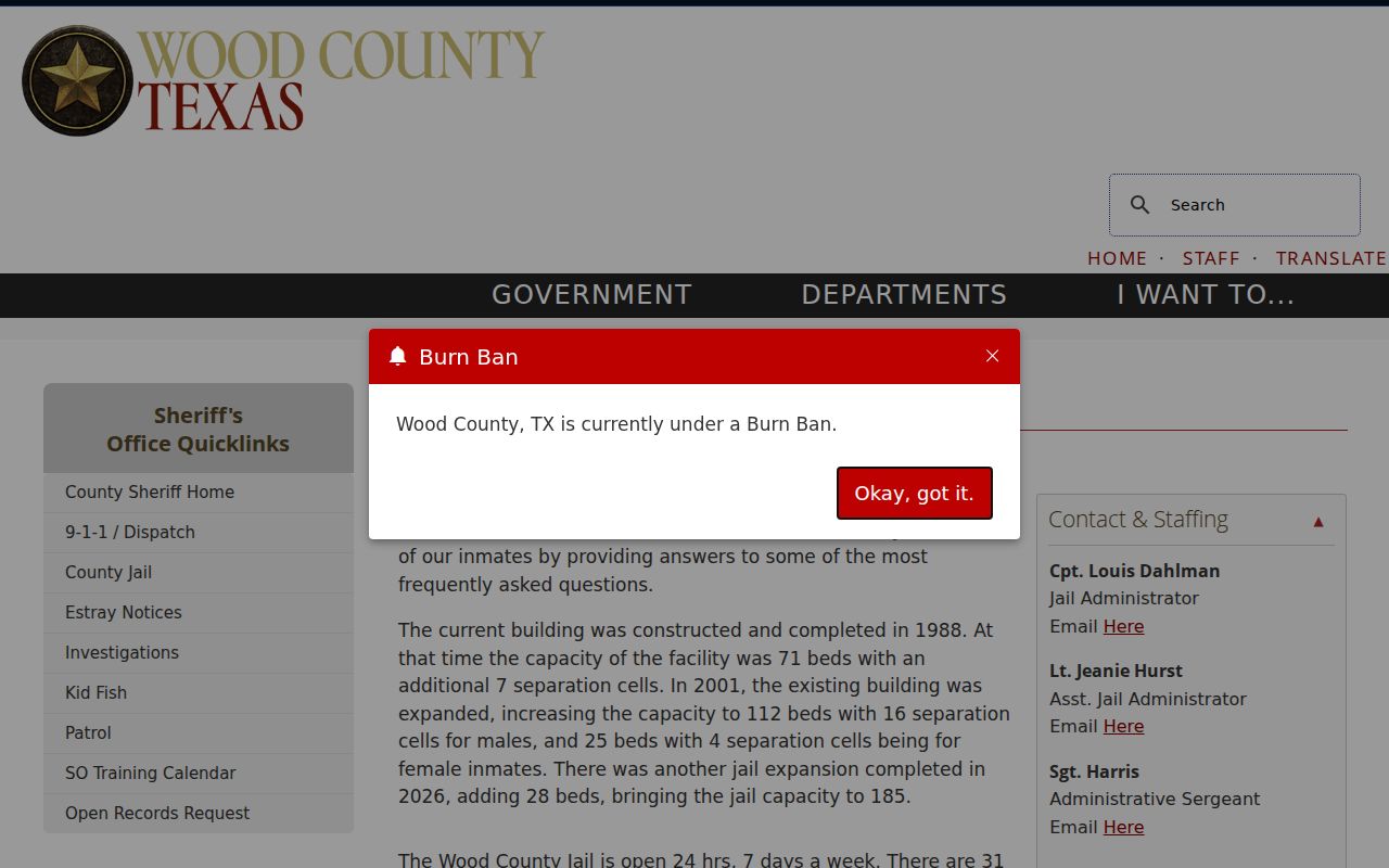 Wood County warrant records context at the Sheriff’s Justice Center