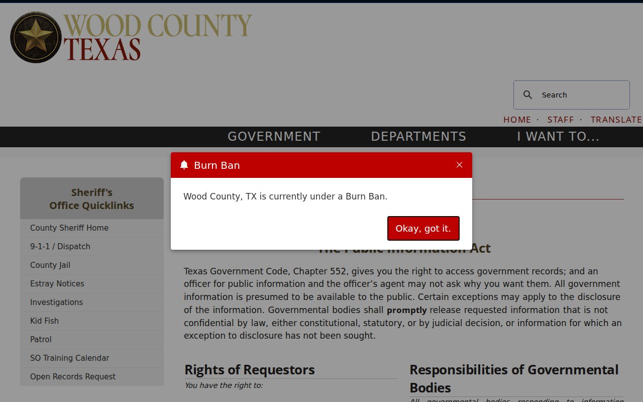 Wood County arrest warrant contact route through the Sheriff’s Office