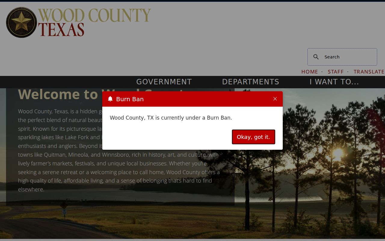 Wood County warrant records starting point on the official county homepage
