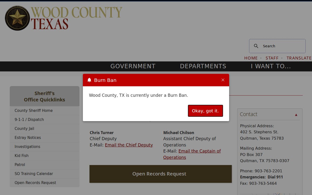 Wood County active warrant status contact information at the Sheriff’s Office